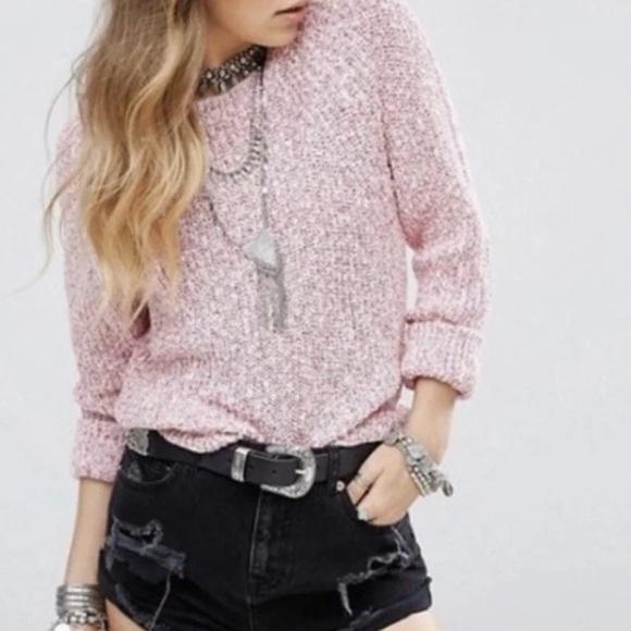 Free People Electric City Pink & White Marled Sweater XS Boho Festival - Picture 5 of 6